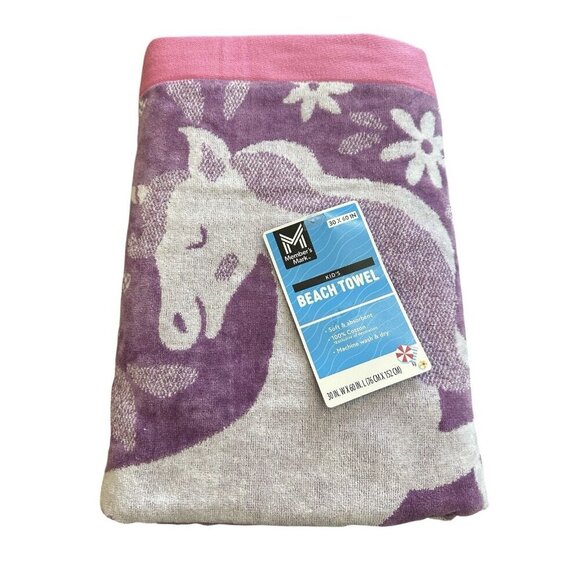 NWT Member's Mark Beach Towel 30x60 Girl’s Cotton Unicorn Purple/Pink - Picture 2 of 4